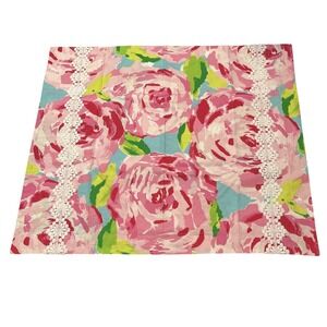 Lilly Pulitzer X Garnet Hill Standard Pillow Sham Bright Pink Floral White Trim